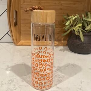 Rae Dunn BREATHE Glass Water Bottle 22oz Bamboo Lid Beaded Loop environmentally